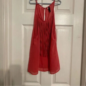 JULIA sheer pink spaghetti strap fringe top